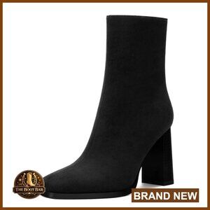 Square Toe Ankle Boots Chunky Heel Mid Calf Boots Side Zipper Elegant Fashion